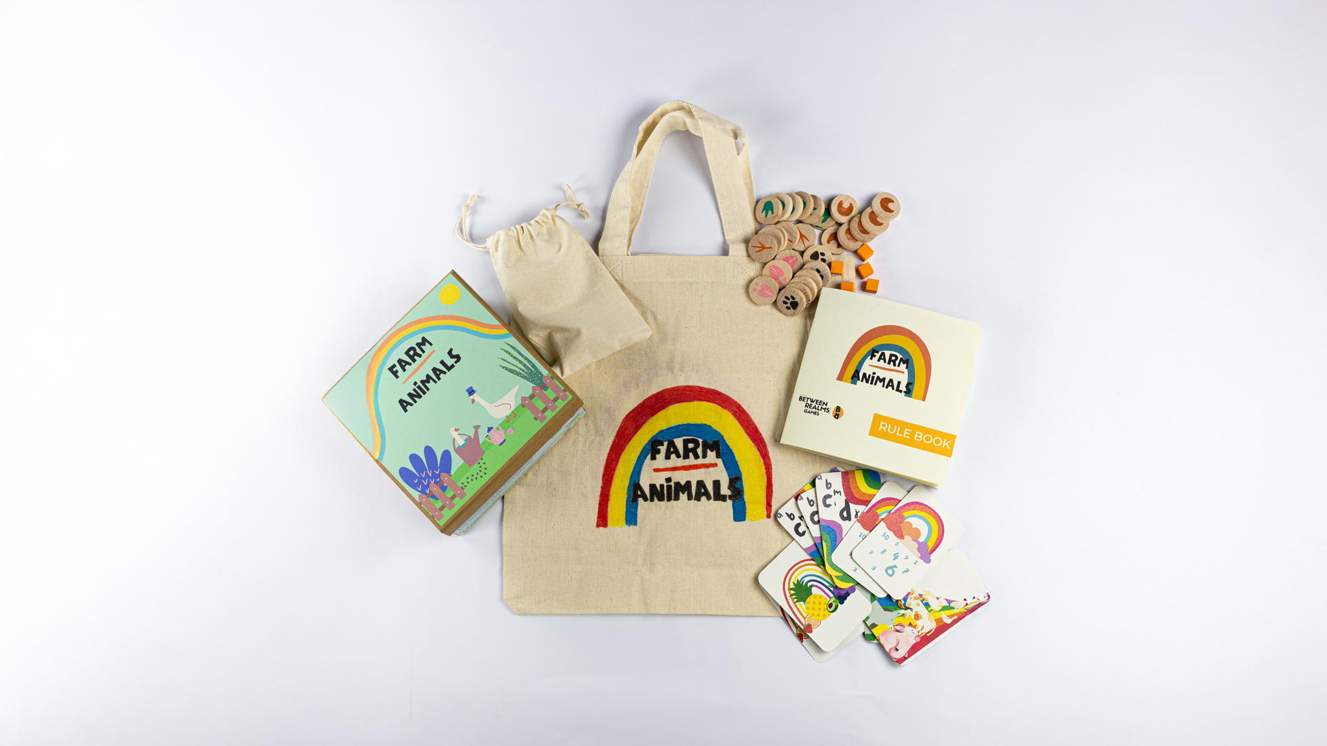 early years educational board game farm animals profile shot of tote bag and the game contents image